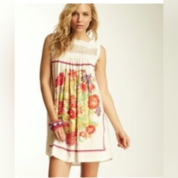Free People Crochet Floral Satin Midi Dress Size L - Picture 1 of 9